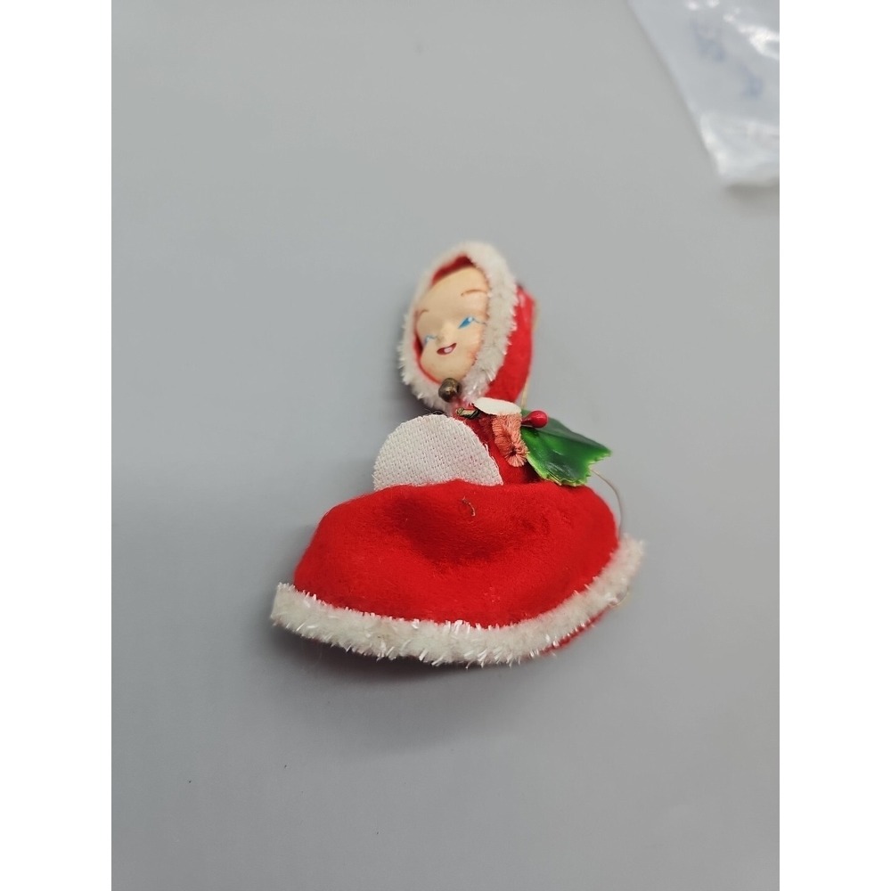 vintage red felt chenille pixie Girl‎  christmas tree ornament japan 4"